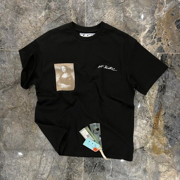 Black Color Casual Off White Men`s T-Shirt